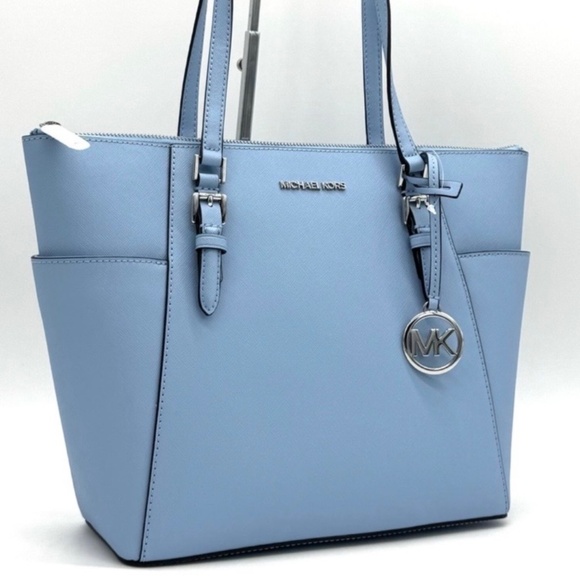 Michael Kors Lg Charlotte Blue Tote Bag - Picture 3 of 12